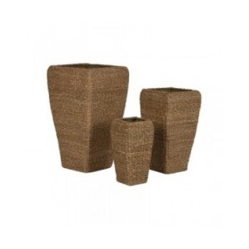 Set di vasi da fiori Home ESPRIT Naturale Metallo Fibra naturale 40 x 40 x 70 cm (3 Pezzi)