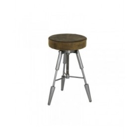 Sgabello Home ESPRIT Marrone Argentato Pelle Metallo 39 x 39 x 57 cm