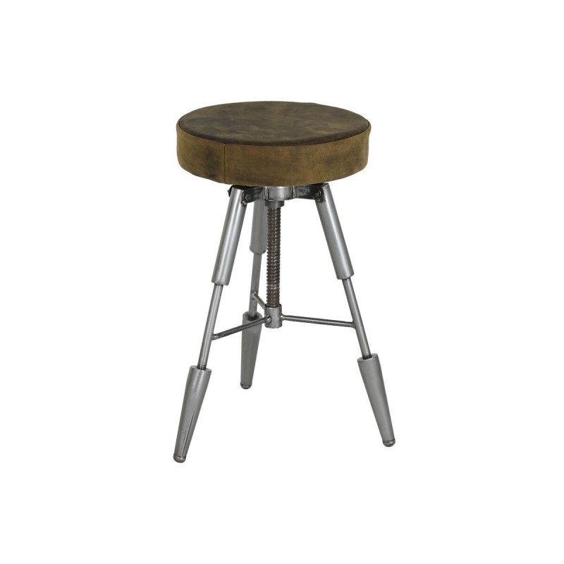 Sgabello Home ESPRIT Marrone Argentato Pelle Metallo 39 x 39 x 57 cm