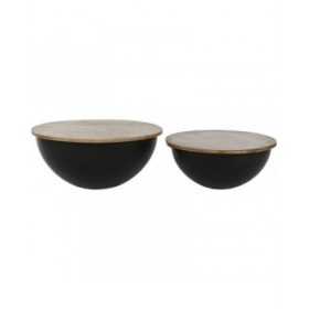 Set di 2 tavoli Home ESPRIT Metallo Legno di mango 60 x 60 x 28 cm