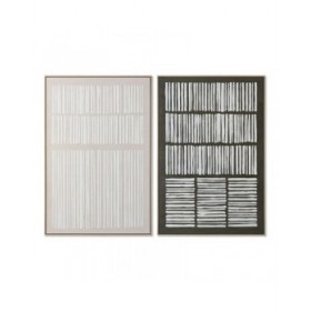 Quadro Home ESPRIT Bianco Verde Beige Grigio scuro polistirene Tela Righe Città (2 Unità)