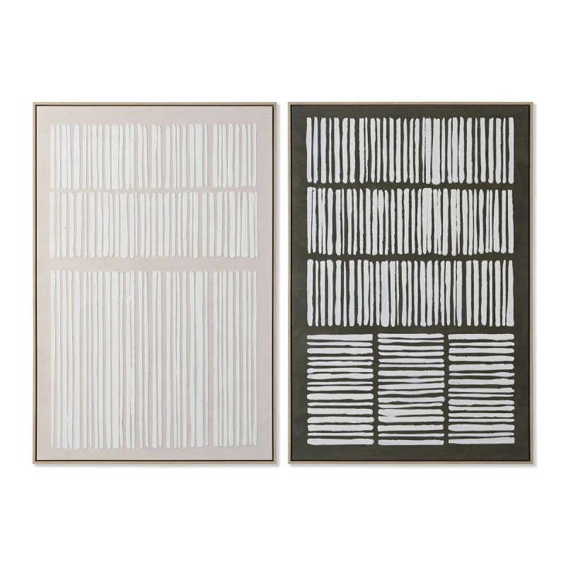 Quadro Home ESPRIT Bianco Verde Beige Grigio scuro polistirene Tela Righe Città (2 Unità)