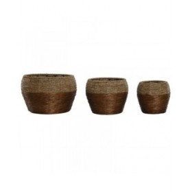 Set di vasi da fiori Home ESPRIT Naturale Metallo Fibra Tropicale 32 x 32 x 23 cm