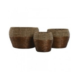 Set di vasi da fiori Home ESPRIT Naturale Metallo Fibra Tropicale 32 x 32 x 23 cm