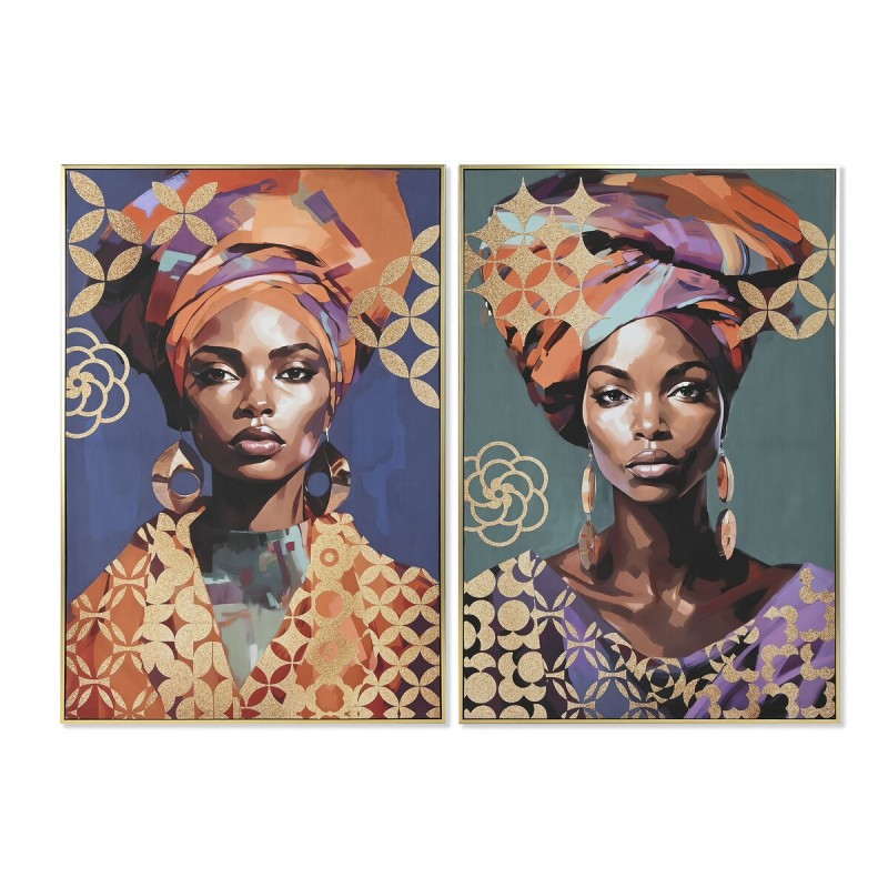 Tela Home ESPRIT Dorato polistirene Tela Coloniale Africana 82 x 3,5 x 122 cm (2 Unità)