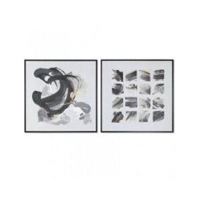Tela Home ESPRIT Bianco Nero polistirene Tela Astratto Moderno 104 x 4 x 103,5 cm (2 Unità)