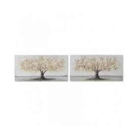 Quadro Home ESPRIT Dorato Tela Legno MDF Albero Tradizionale 120 x 3 x 60 cm (2 Unità)