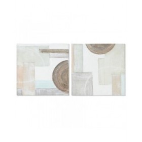 Quadro Home ESPRIT Beige Grigio Tela Legno MDF Astratto Moderno 50 x 2,5 x 50 cm (2 Unità)