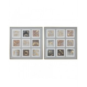 Quadro Home ESPRIT Marrone Beige polistirene Tela A quadri Città 82 x 5 x 82 cm (2 Unità)