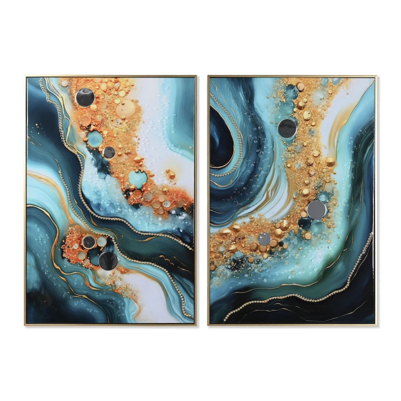 Quadro Home ESPRIT Azzurro Dorato polistirene Tela Moderno Laccato 62 x 4 x 92 cm (2 Unità)