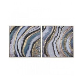 Quadro Home ESPRIT Azzurro Dorato polistirene Tela Moderno 82 x 4,5 x 82 cm (2 Unità)