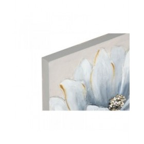 Quadro Home ESPRIT Azzurro Bianco Tela Legno MDF Fiore Tradizionale 40 x 2,5 x 40 cm (2 Unità)