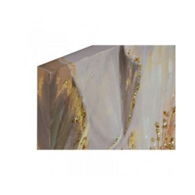 Quadro Home ESPRIT Beige Dorato Tela Legno MDF Moderno Fiore 80 x 3 x 80 cm (2 Unità)