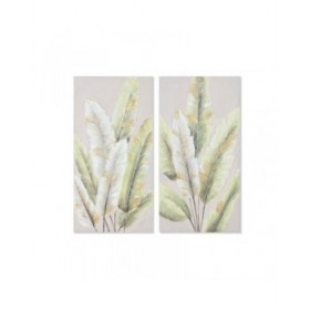 Quadro Home ESPRIT Verde Dorato Tela Legno MDF Palme Tropicale 50 x 3 x 100 cm (2 Unità)