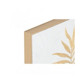 Quadro Home ESPRIT Bianco Dorato Tela Legno MDF Moderno Foglia della pianta 42 x 4 x 42 cm (2 Unità)