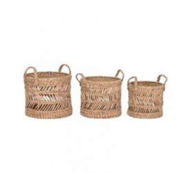 Set di Cestini Home ESPRIT Naturale Metallo Fibra naturale (3 Pezzi)