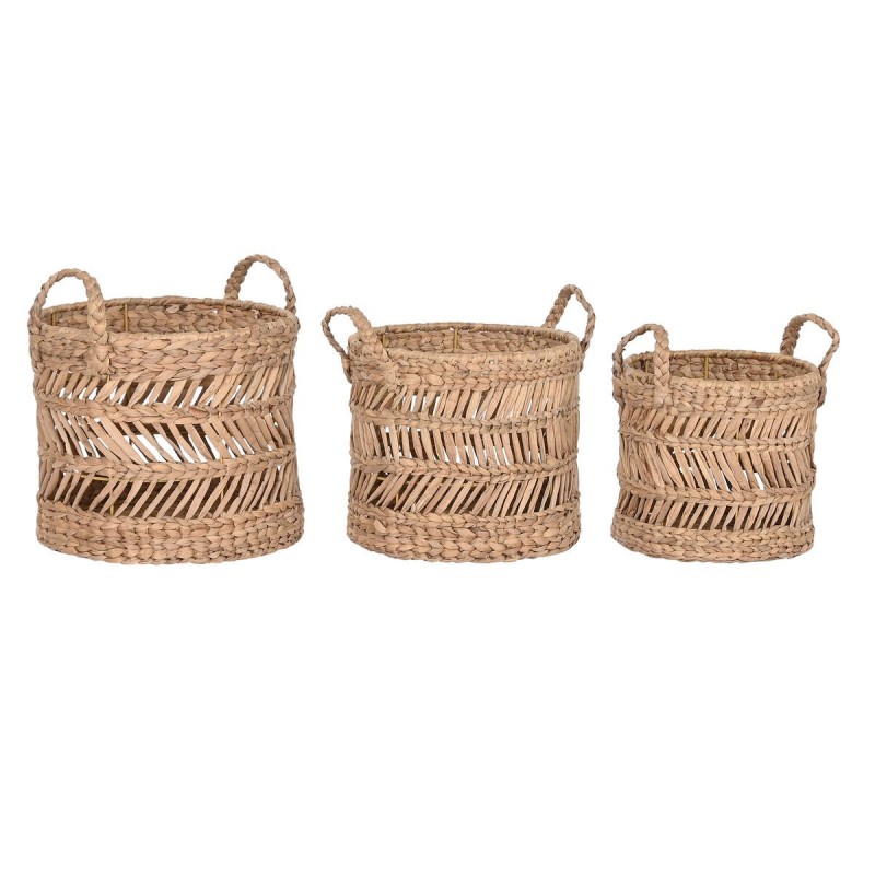 Set di Cestini Home ESPRIT Naturale Metallo Fibra naturale (3 Pezzi)