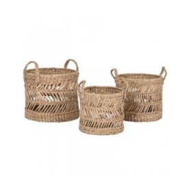 Set di Cestini Home ESPRIT Naturale Metallo Fibra naturale (3 Pezzi)