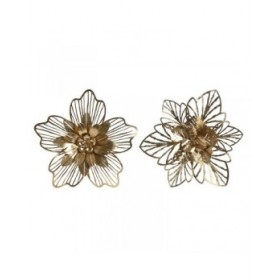 Decorazione da Parete Home ESPRIT Dorato Moderno Fiore 51 x 6 x 51 cm (2 Unità)