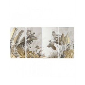 Set di 4 quadri Home ESPRIT Beige Dorato Tropicale 280 x 3,2 x 140 cm