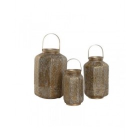 Set di Portacandele Home ESPRIT Dorato Metallo 25 x 25 x 40 cm