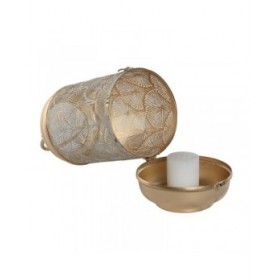 Set di Portacandele Home ESPRIT Bianco Dorato Metallo 25 x 25 x 49 cm