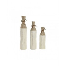 Set di 3 Vasi Home ESPRIT Bianco Dorato Metallo 14 x 14 x 67 cm (3 Pezzi)