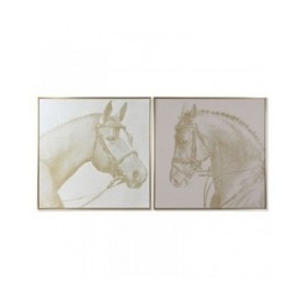 Quadro Home ESPRIT Beige Dorato Porporina Cavallo 103 x 4,5 x 103 cm (2 Unità)