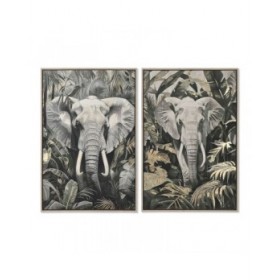 Quadro Home ESPRIT Verde Grigio Elefante Coloniale Dorato 63 x 4,5 x 93 cm (2 Unità)