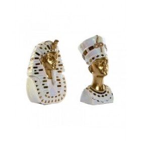 Statua Decorativa Home ESPRIT Bianco Dorato Resina Orientale Egiziano 11 x 8,5 x 17 cm (2 Unità)