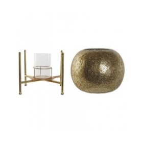 Portacandele Home ESPRIT Dorato Metallo Cristallo 29 x 29 x 26,5 cm
