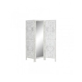 Paravento Home ESPRIT Bianco Legno di mango Specchio 152 x 2 x 182 cm