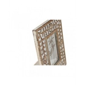 Cornice Portafoto Home ESPRIT Bianco Naturale Cristallo Legno di mango Fiore Indiano 21 x 2 x 26,5 cm