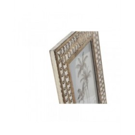 Cornice Portafoto Home ESPRIT Bianco Naturale Cristallo Legno di mango Fiore Indiano 31,5 x 2 x 36,5 cm
