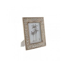 Cornice Portafoto Home ESPRIT Bianco Naturale Cristallo Legno di mango Indiano 31,5 x 2 x 36,5 cm