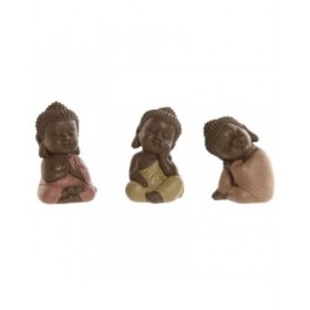 Statua Decorativa Home ESPRIT Arancio Corallo Lime Resina Buddha Orientale 8 x 8 x 12,5 cm (3 Unità)