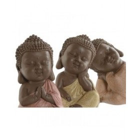 Statua Decorativa Home ESPRIT Arancio Corallo Lime Resina Buddha Orientale 8 x 8 x 12,5 cm (3 Unità)