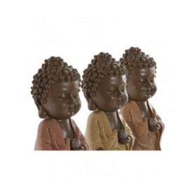 Statua Decorativa Home ESPRIT Marrone Arancio Corallo Lime Resina Buddha Orientale 9 x 9 x 21 cm (3 Unità)