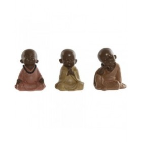 Statua Decorativa Home ESPRIT Arancio Corallo Lime Resina Frate Orientale 10,5 x 9 x 13,5 cm (3 Unità)