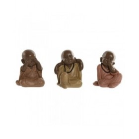 Statua Decorativa Home ESPRIT Arancio Corallo Lime Resina Frate Orientale 8,5 x 7 x 9,7 cm (3 Unità)