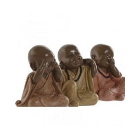 Statua Decorativa Home ESPRIT Arancio Corallo Lime Resina Frate Orientale 8,5 x 7 x 9,7 cm (3 Unità)