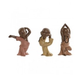 Statua Decorativa Home ESPRIT Arancio Corallo Lime Resina Frate Orientale 11,5 x 5,5 x 14,5 cm (3 Unità)