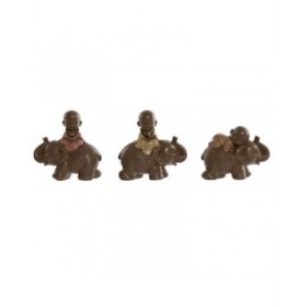 Statua Decorativa Home ESPRIT Marrone Arancio Corallo Lime Resina Frate Orientale 13 x 6 x 12,5 cm (3 Unità)