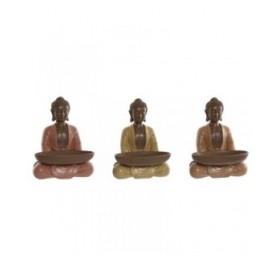 Statua Decorativa Home ESPRIT Arancio Corallo Lime Resina Buddha Orientale 19,5 x 16 x 25,5 cm (3 Unità)