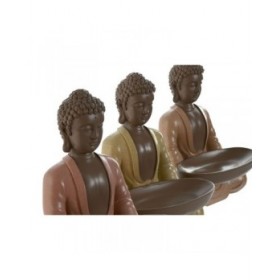 Statua Decorativa Home ESPRIT Arancio Corallo Lime Resina Buddha Orientale 19,5 x 16 x 25,5 cm (3 Unità)