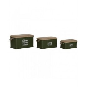 Set di Bauli Home ESPRIT Verde scuro Naturale Metallo Corda Fibra 69 X 37 X 37,5 cm (3 Unità)