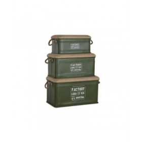 Set di Bauli Home ESPRIT Verde scuro Naturale Metallo Corda Fibra 69 X 37 X 37,5 cm (3 Unità)