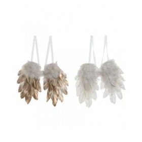 Decorazione pensile Home ESPRIT Bianco Dorato Piuma 28 x 4 x 33 cm (2 Unità)