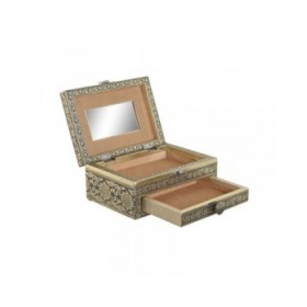 Scatola-Portagioie Home ESPRIT Bianco Champagne Legno Alluminio 17,5 x 12,5 x 8,5 cm
