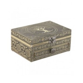 Scatola-Portagioie Home ESPRIT Bianco Champagne Legno Alluminio 17,5 x 12,5 x 8,5 cm